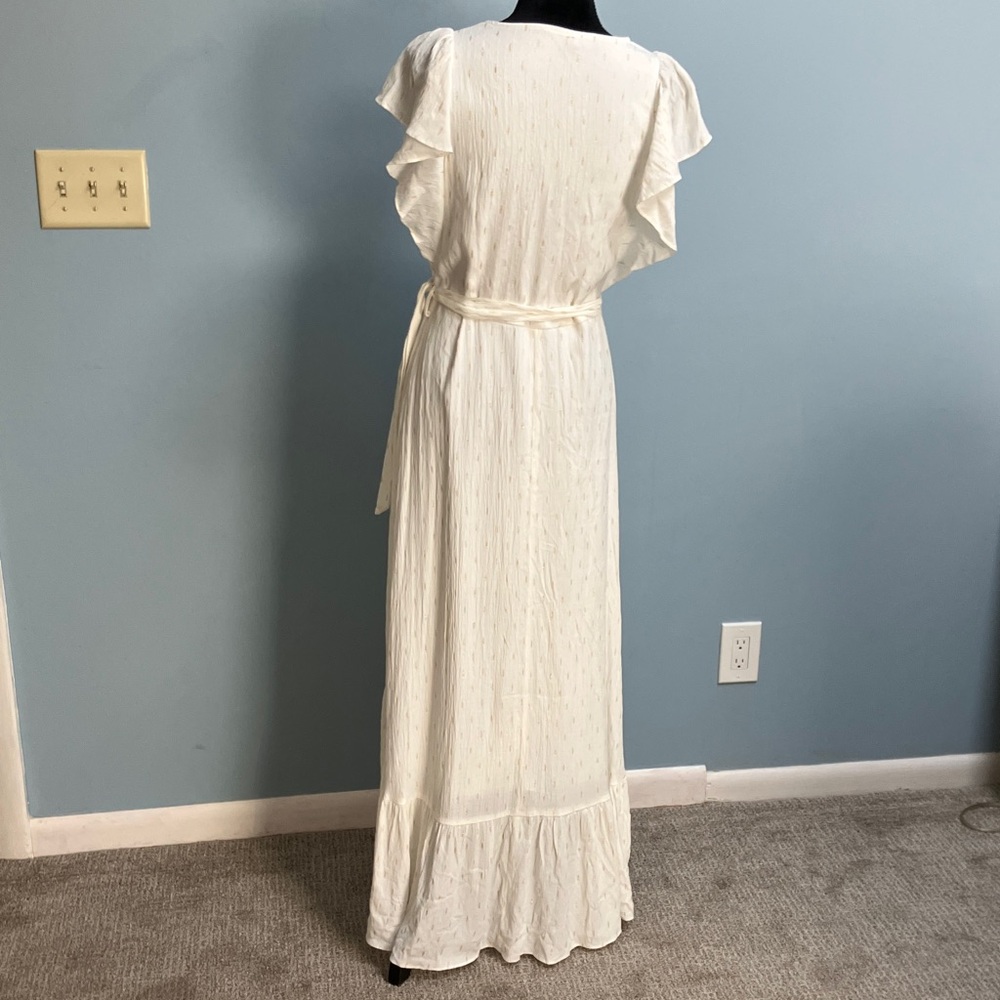 White Ruffle High-Low Wrap Dress - Picture 4 of 9